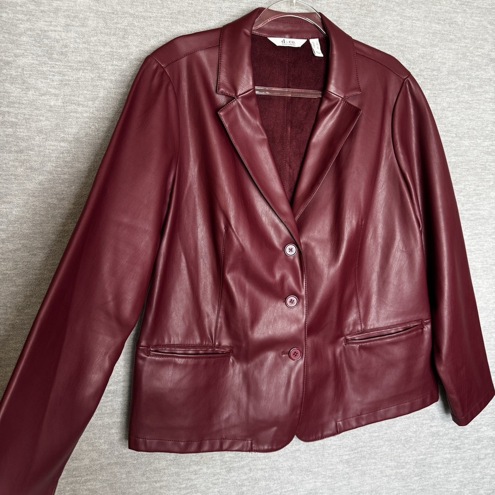 Denim & Co. Faux Leather Blazer Burgundy Red Size Large A388244 With Pockets